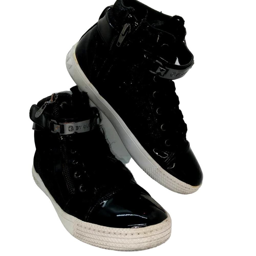 Guess High Top Designer Women's Pre-owned Black w/Glitter Sneakers - sz. 7 1/2